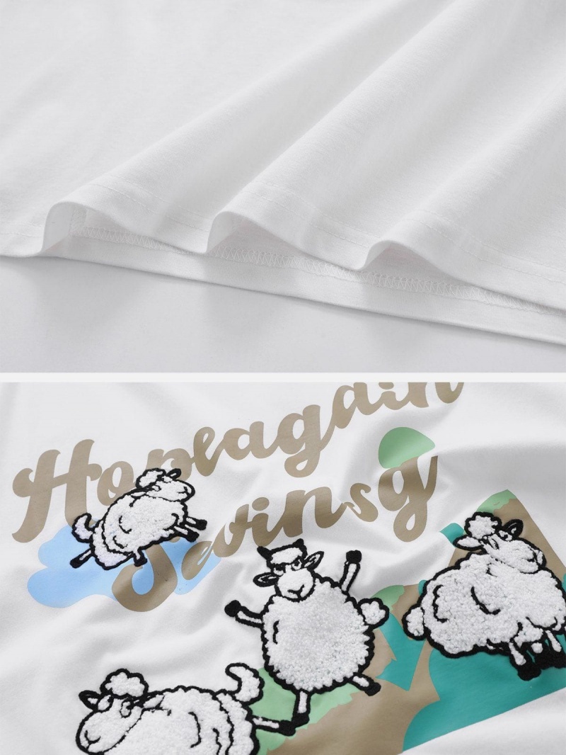 T Shirts Aelfric Eden Lamb Play Towel Embroidery Tee Blanche | THY-57119510